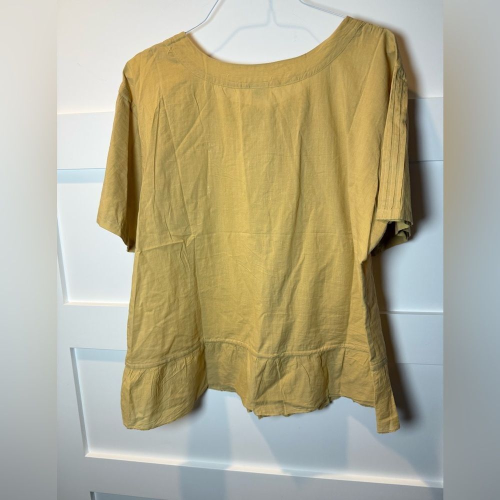 New Vintage Advance Apparels Creek Mustard Button-Down Peplum Blouse with lace - Picture 4 of 8